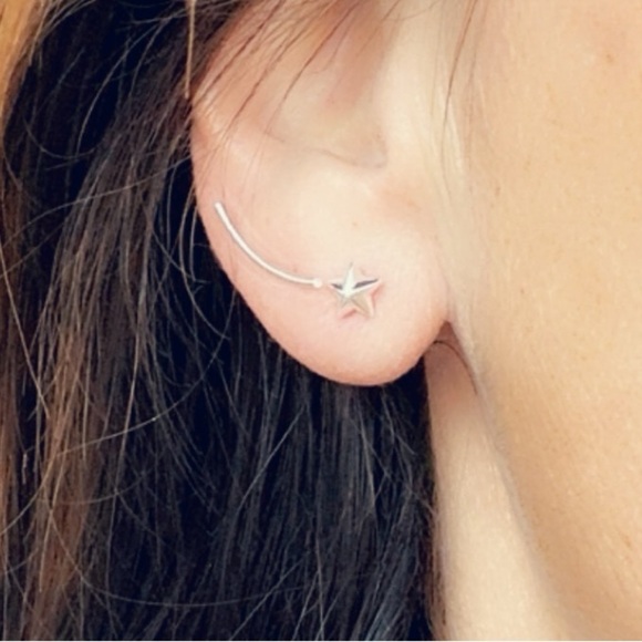 Sterling Silver Dainty Star Stud Earrings - Picture 3 of 10